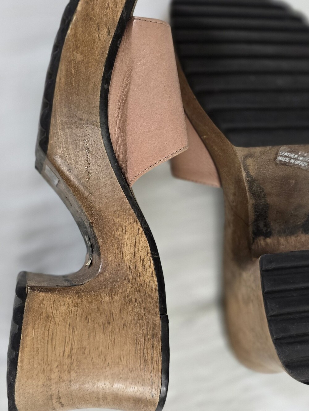 Vintage Two Lips Y2K Pink Leather Wooden Platform Mules - Women's Size 7
